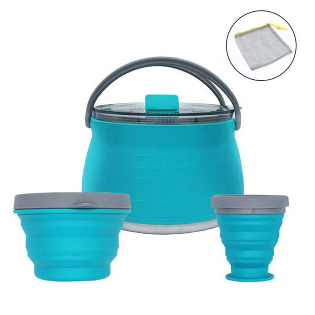 Silicone Folding Kettle Portable Coffee Tea Cooker Collapsible Mini Boiling Water Pot with Handle for Outdoor Camping