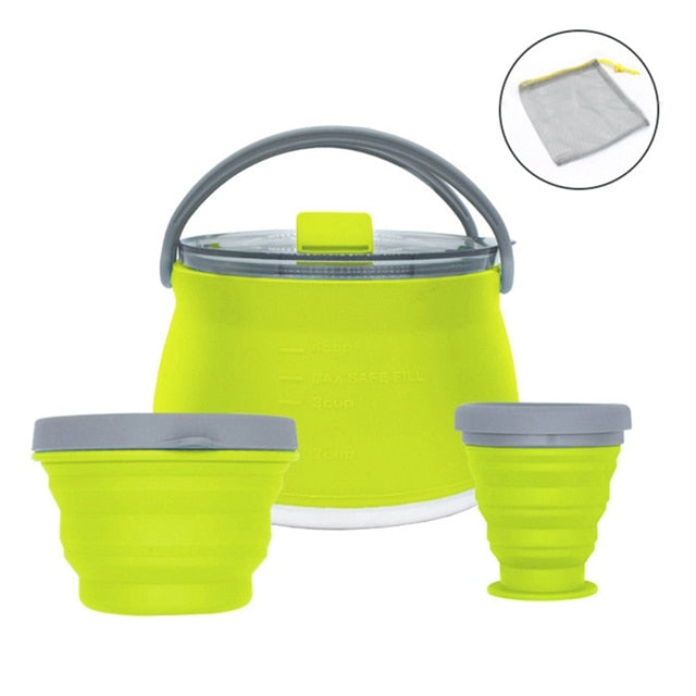 Silicone Folding Kettle Portable Coffee Tea Cooker Collapsible Mini Boiling Water Pot with Handle for Outdoor Camping