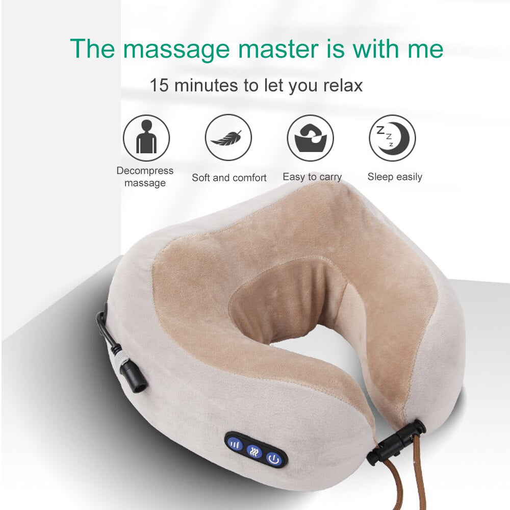 Multifunctional U-shaped Massage Pillow New Electric Heating Cervical Spine Neck Massager Car Portable Soft Pillow for Women Man