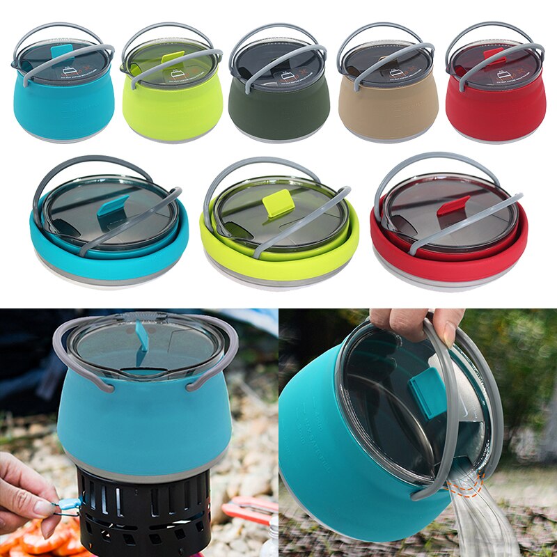 Silicone Folding Kettle Portable Coffee Tea Cooker Collapsible Mini Boiling Water Pot with Handle for Outdoor Camping
