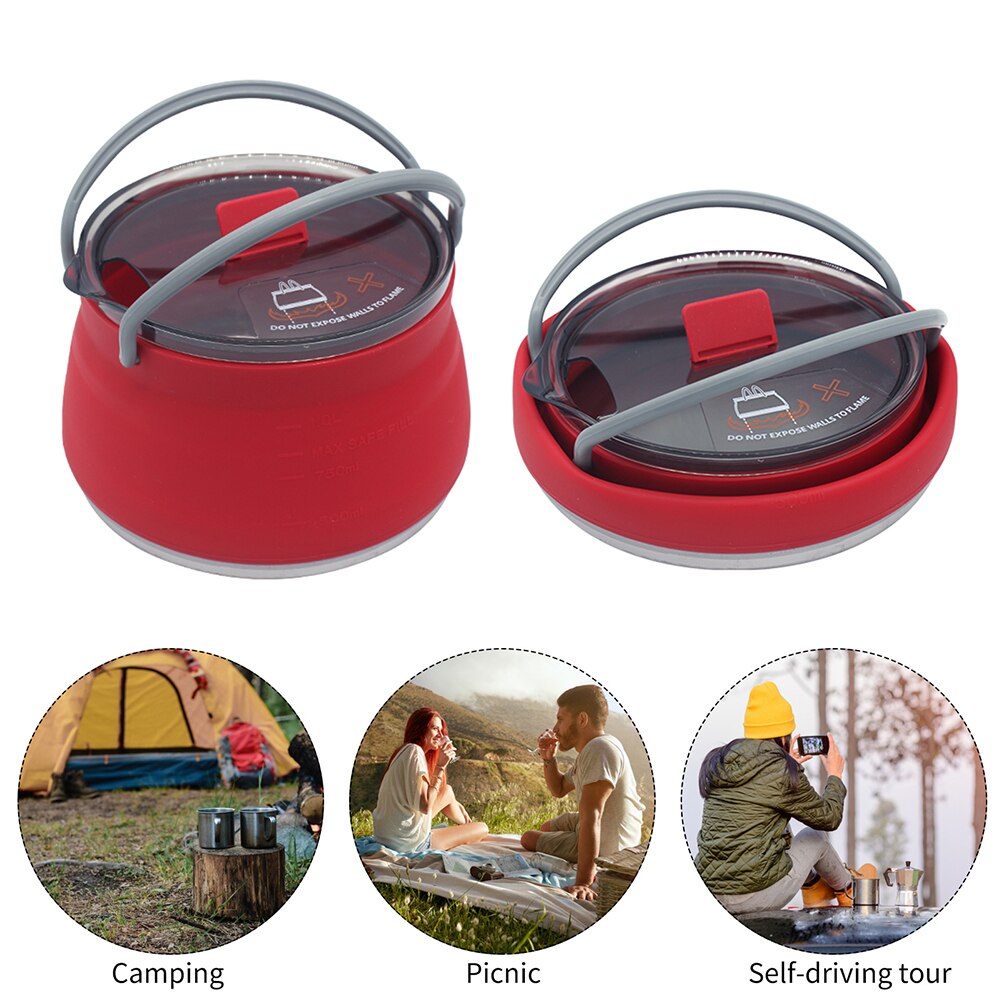 Silicone Folding Kettle Portable Coffee Tea Cooker Collapsible Mini Boiling Water Pot with Handle for Outdoor Camping