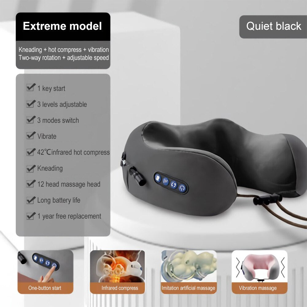 Multifunctional U-shaped Massage Pillow New Electric Heating Cervical Spine Neck Massager Car Portable Soft Pillow for Women Man
