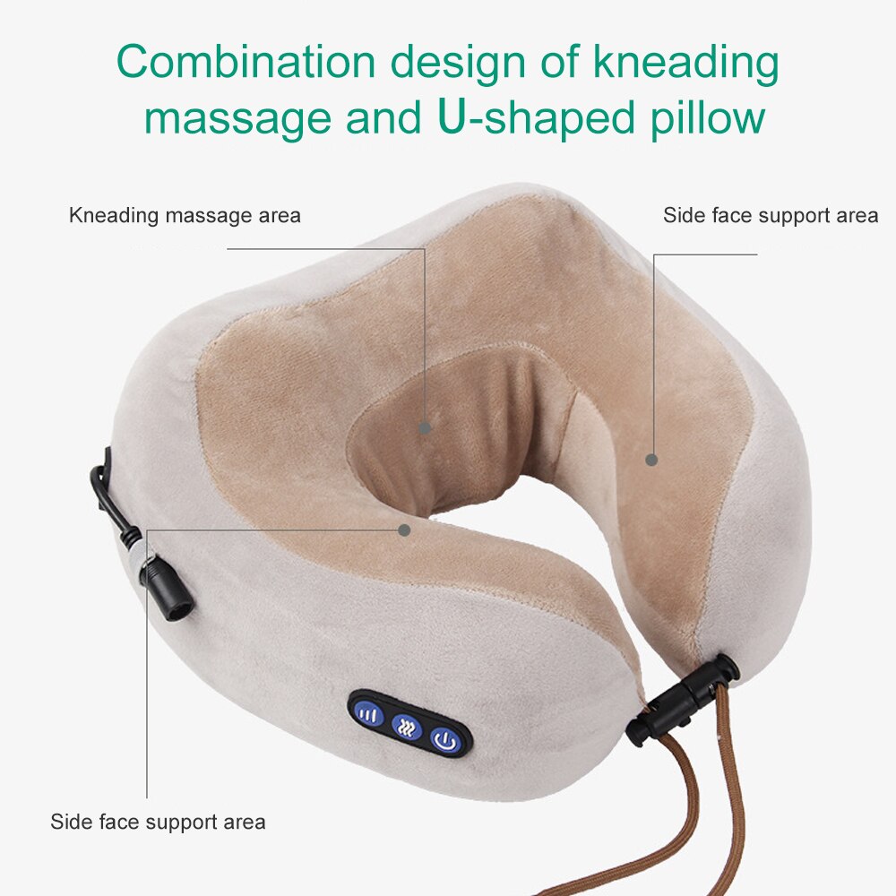 Multifunctional U-shaped Massage Pillow New Electric Heating Cervical Spine Neck Massager Car Portable Soft Pillow for Women Man